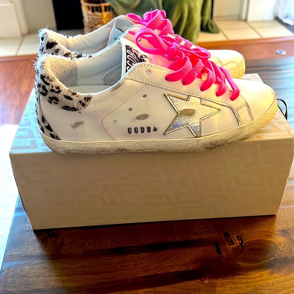 EUC Golden Goose hot pink snow leopard size 37